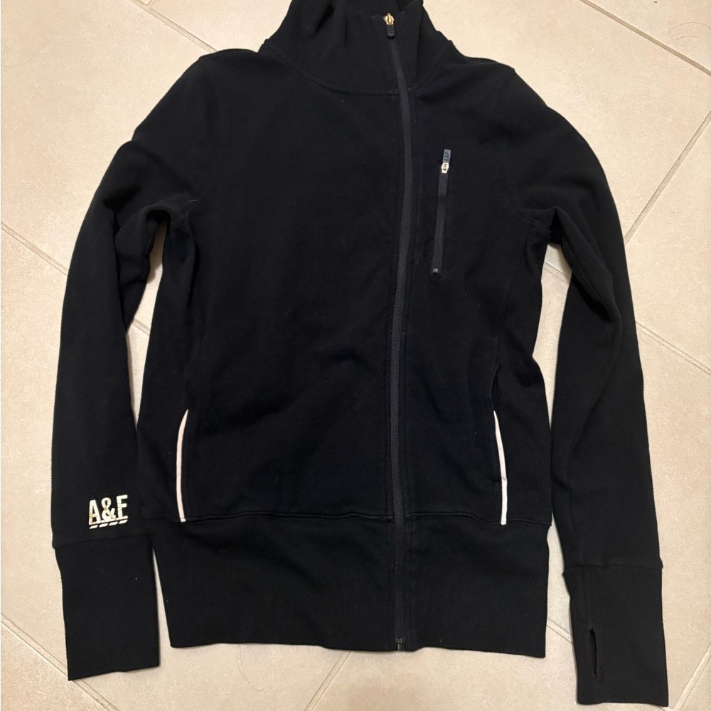 Vintage Abercrombie & Fitch Women's Asymmetrical Moto Zip Hoodie Black Size M